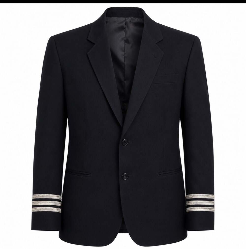 Brooks Brothers x NetJets Pilot Uniform Blazer Blk Jacket with Silver Stripes